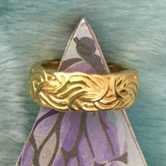Gold Plated Bronze Weave Textured Band Stack Ring NEW - Picture 1 of 10